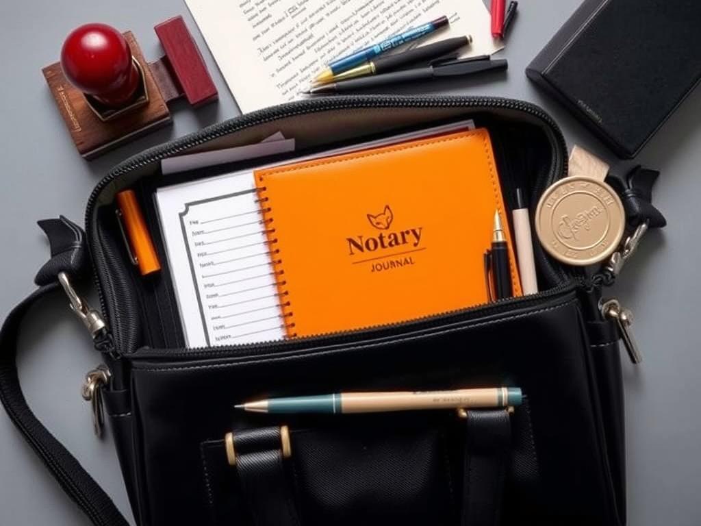 Clever Fox Notary Journal in a notary bag with other supplies